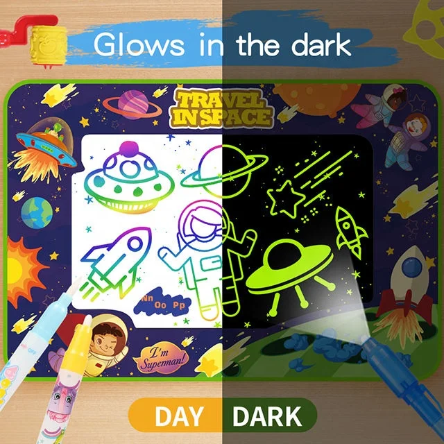 Letters Learning Kids Creative Water Drawing Mats Reusable Aqua Magic Water Doodle Mat Luminous Glowing Drawing Mat for Kids