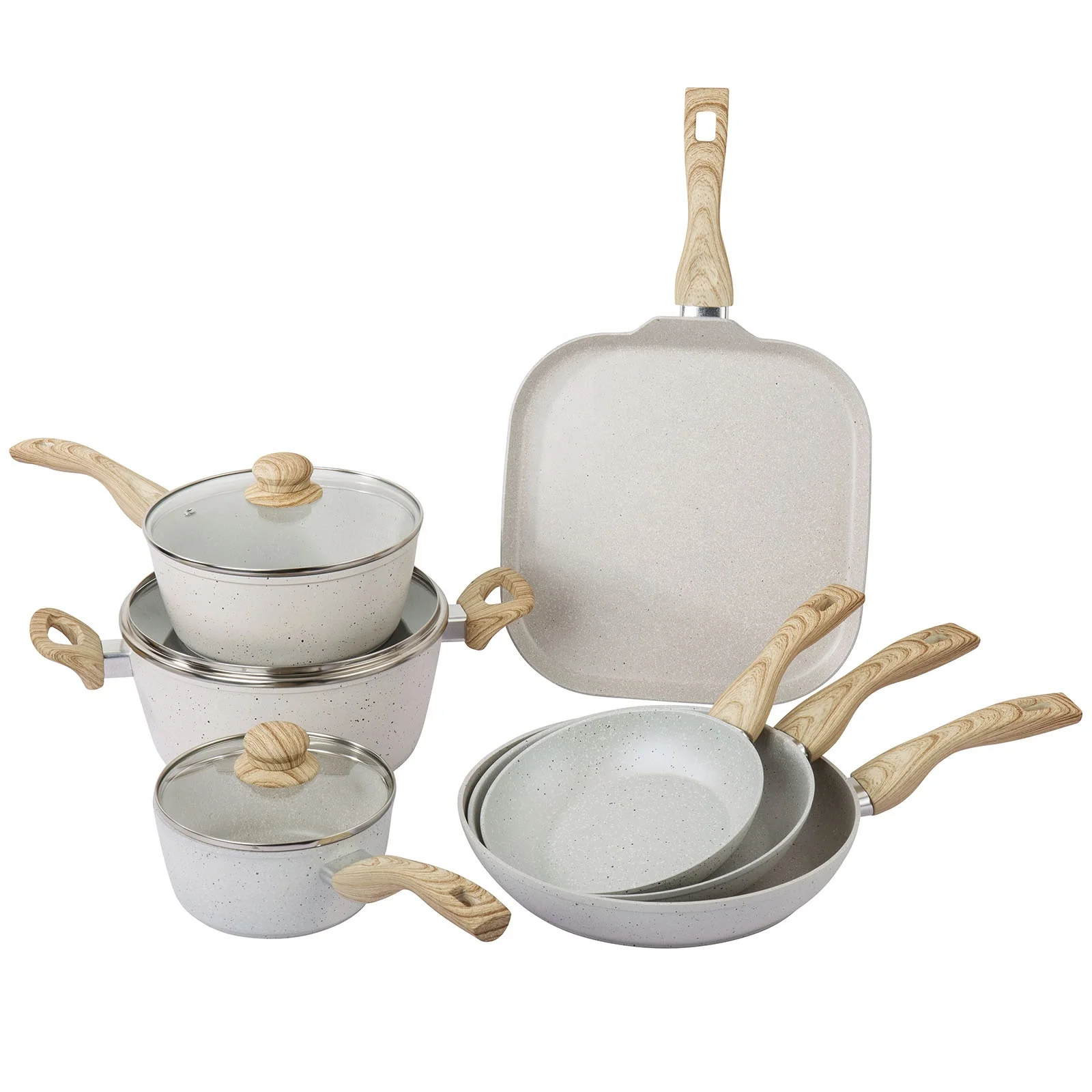 7pcs Forged Aluminum Dutch Ovens Skillet 9.5 Inch Non Stick Coating Frying Pan With Lid