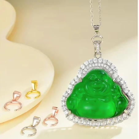 925 Silver Plated 18-Karat Gold Buddha Pendant Fastener Ox Nostril Jade Buckle Cross Hole Not Fade Empty Jewelry Component
