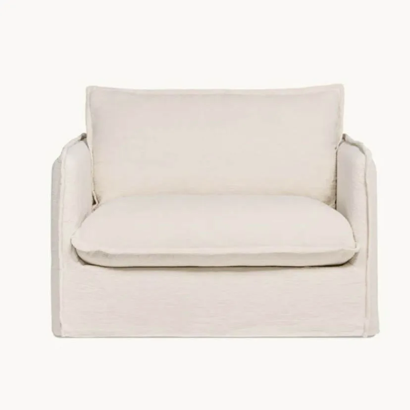 Luxury Cozy Single Sofa White Couch Square Beige linen sofa with ottoman set