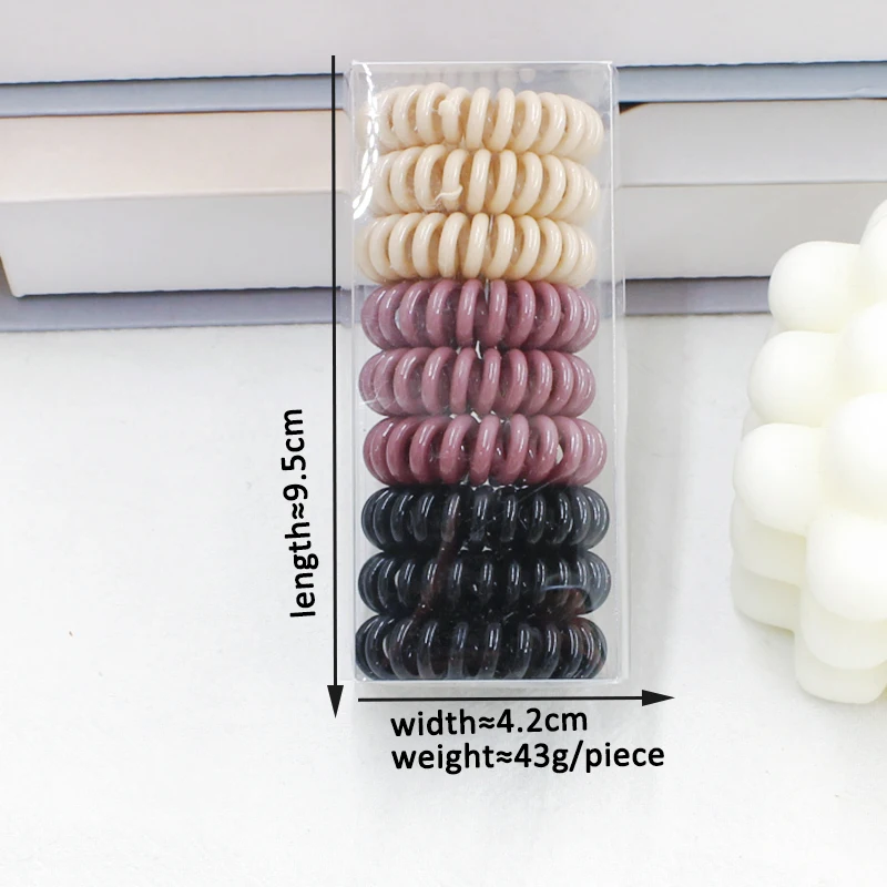 3.5 cm Diameter Multi-Color Telephone Wire Bands Set 9 Pieces Per Box Elastic Hair Bands for Kids