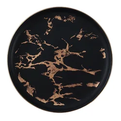 Wholesale tableware Nordic style black marble design dishes round ceramic plates sets porcelain dinnerware flat restaurant plate