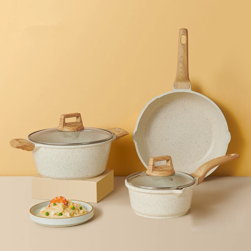 Dropshipping europe Cooking Cookware Non-stick Frying Pan Soup Milk Bucket Pots Set Medical Stone Kitchen Eco Material Origin
