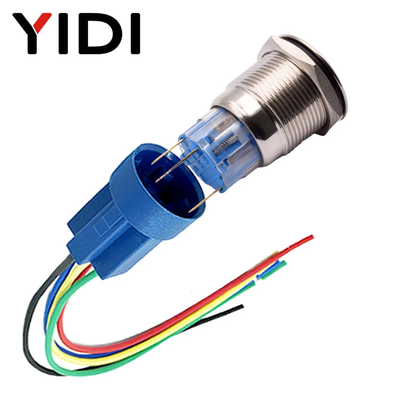 19mm LED Light Momentary Switch Latching Illuminated Metal Push Button Switch Stainless Steel White Red Green Blue Spdt 1NO 1NC