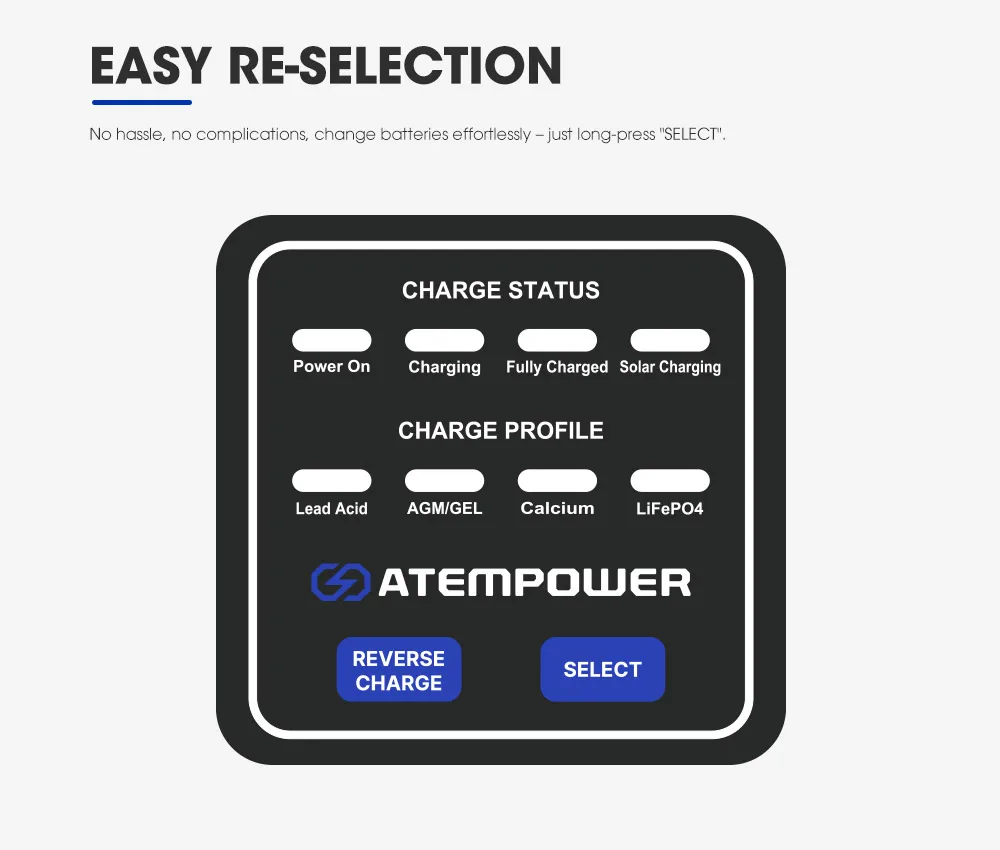 ATEM POWER 12V 30A Multi Stage AGM Lead Acid Lithium Battery Car RV DC to DC Battery Charger