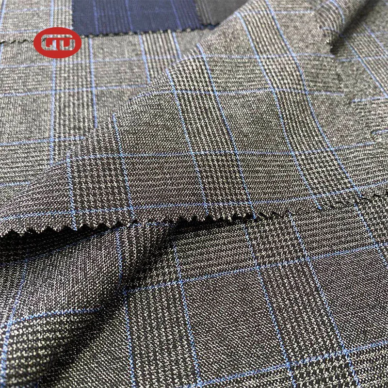 High quality New style china factory  fancy suiting polyester viscose check plaid  tr suiting fabric for men