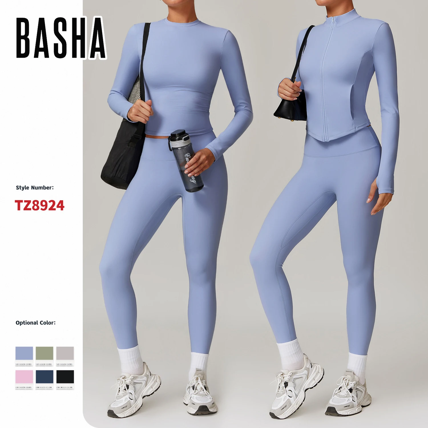 BASHAsports-TZ8924 Sports Casual Plus Fleece Set High Waist Wide Leg Warm Yoga Wear Women Slimming Long Sleeve Fitness Set