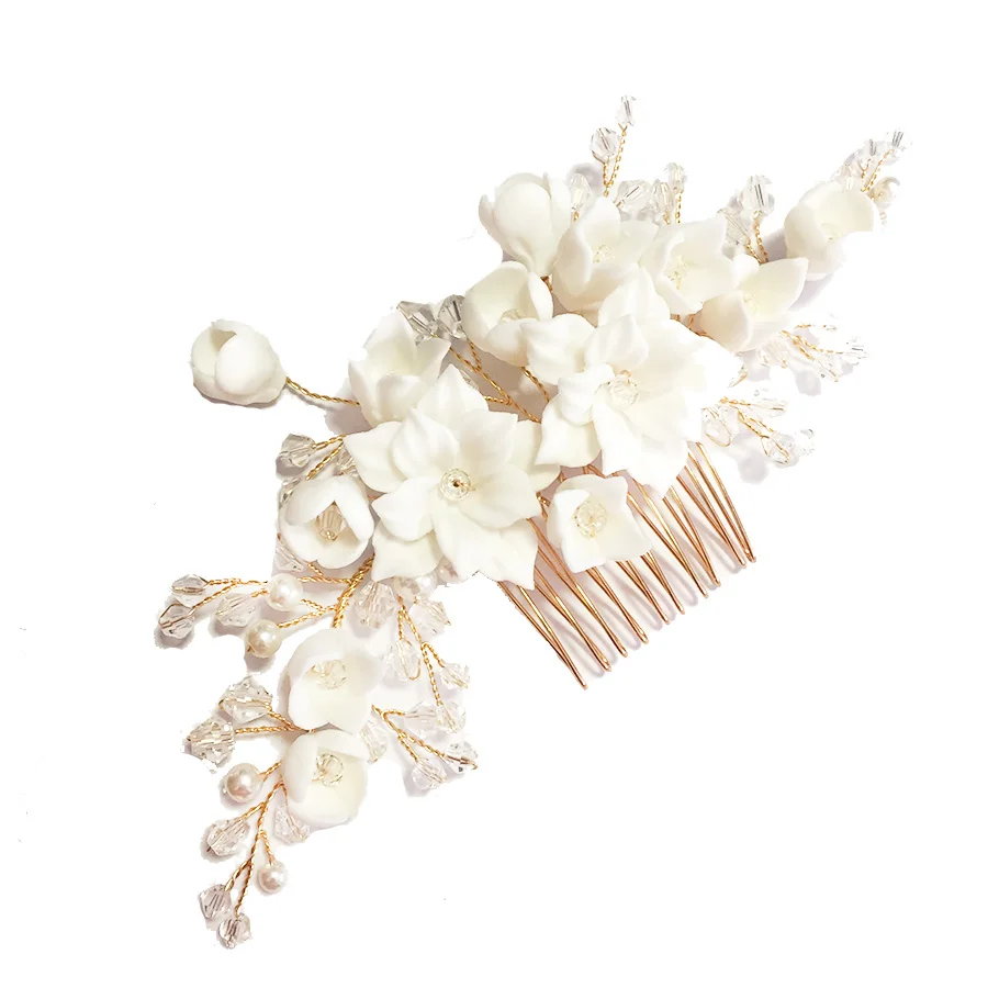 RE3793 Japan wedding hair ornaments White porcelain flower bridal hair comb wedding side hair accessories