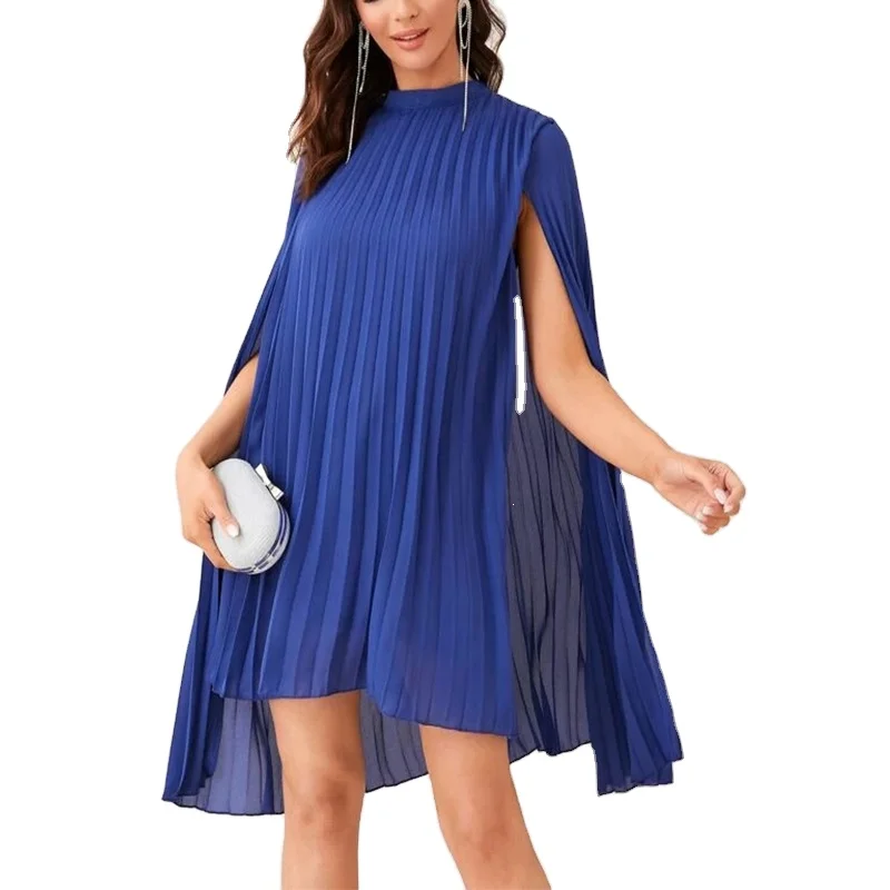 С воротником плиссированное платье с накидкой свободные плюс размер элегантная женская летняя обувь с цветочным рисунком