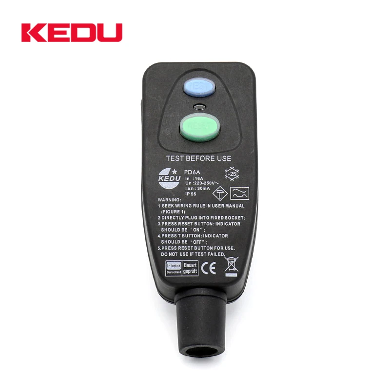 KEDU Hot Sale PD6A AC 250V 16A 2 Pin Portable Adapters With Switch