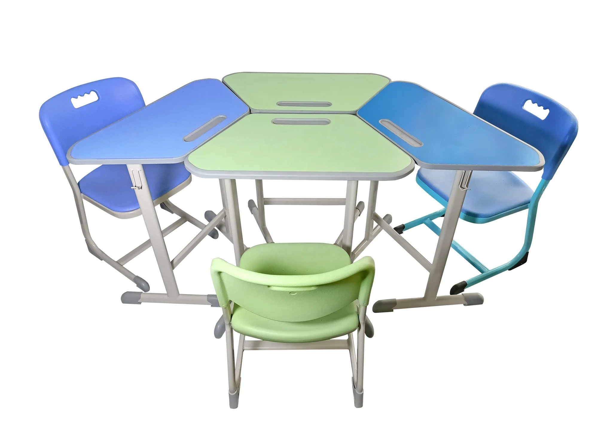 Hexagonal metal adjustable  school sets University Desk And Chair Classroom Table And Chair
