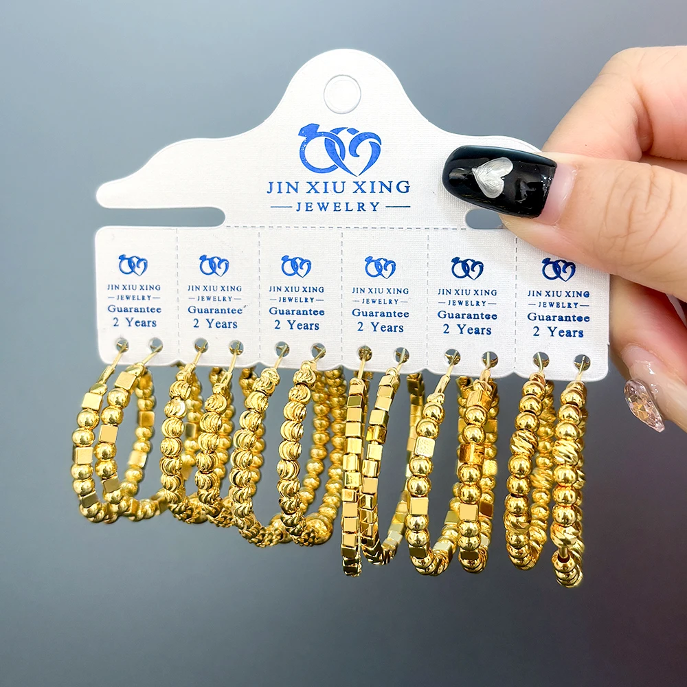 Jxx wedding women beads charm earring huggie brass 24k gold plated earrings hoops trendy minimalist hoop earrings