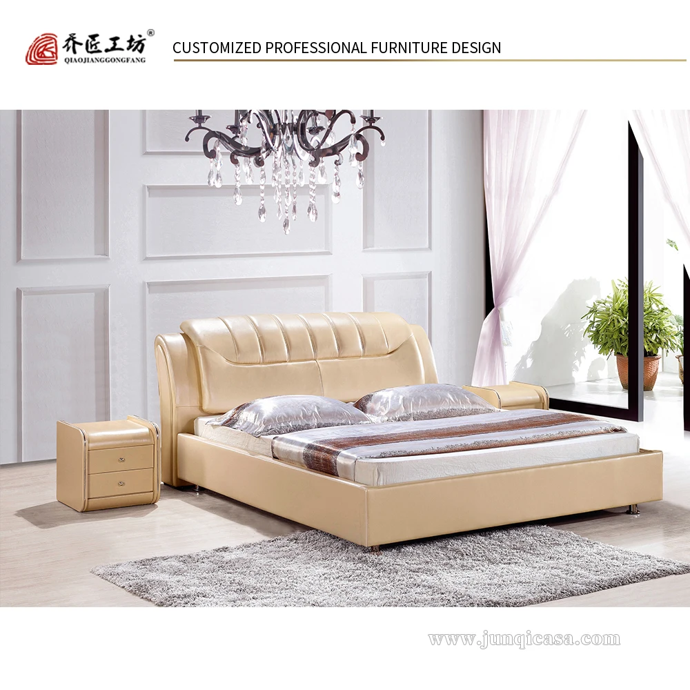 Modern Genuine Leather Royal Bedroom Funiture Double Bed Wedding Bed Bedroom Set