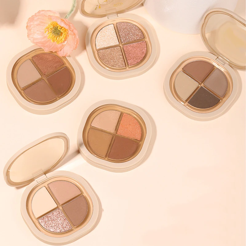 Private Label 4-Color Gentle Pink Purple Tones Smooth Application Shimmer Matte Finishes Blendable Eyeshadow Palette Eye Color