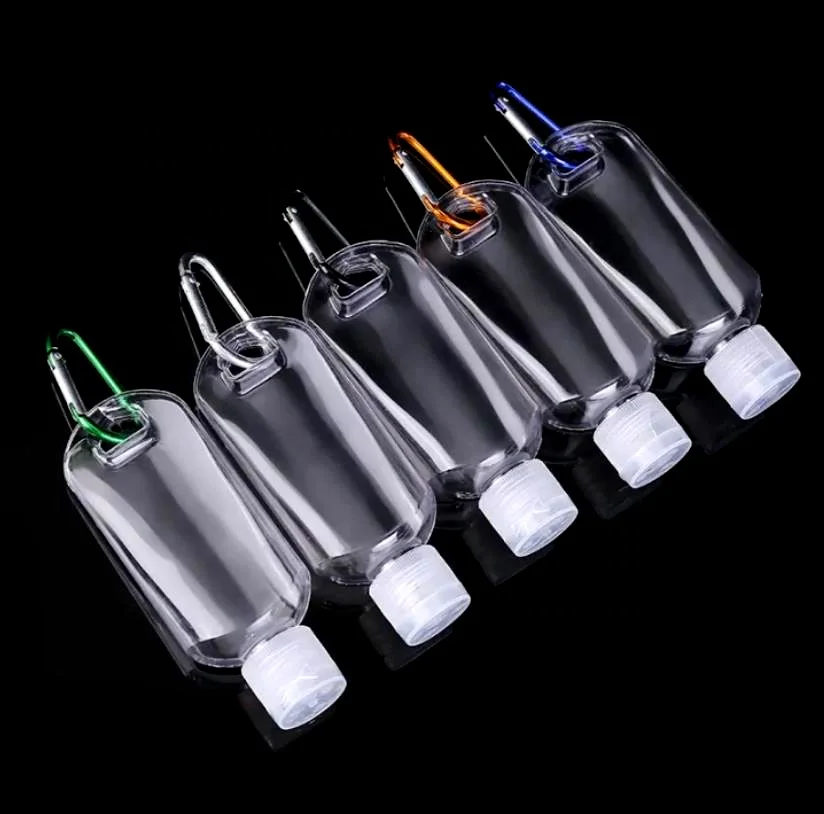 Ready stock PETG 50ml pocket empty hand soap gel bottle with metal carabiner keychain/ plastic bottle