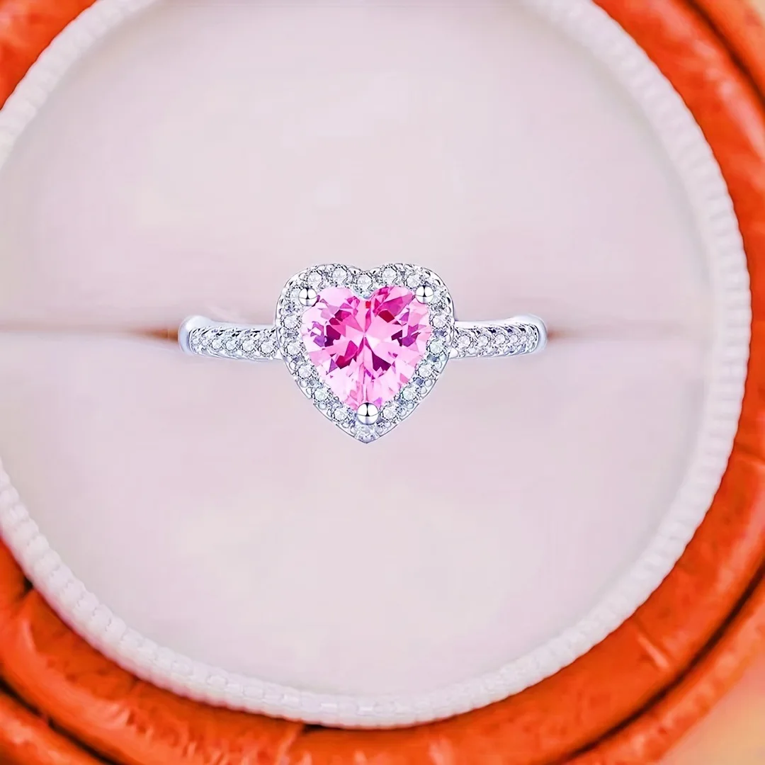 Heart Shaped Ring With Pink Diamond,Opening Design Fashionable Suitable Ring For Wedding Or Daily Wear