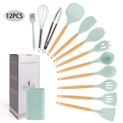 12 Pieces Silicone Kitchen Accessories Cooking Tools Kitchenware Cocina Silicone Kitchen Utensils With Wooden Wood Handles