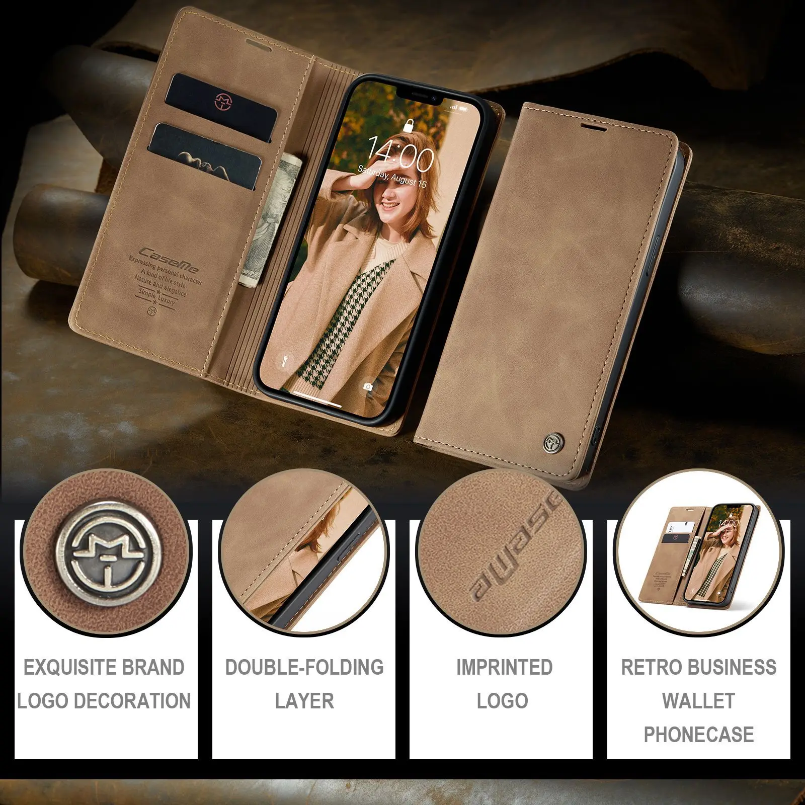 Suitable for iPhone 7 8 11 12 13 14 15 mobile phone leather case new Samsung S23 clamshell protective case Xiaomi 12