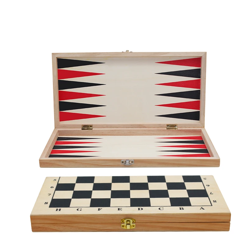 3 in 1 game set cheap Wooden printing chess checkers backgammon set with wood chess pieces