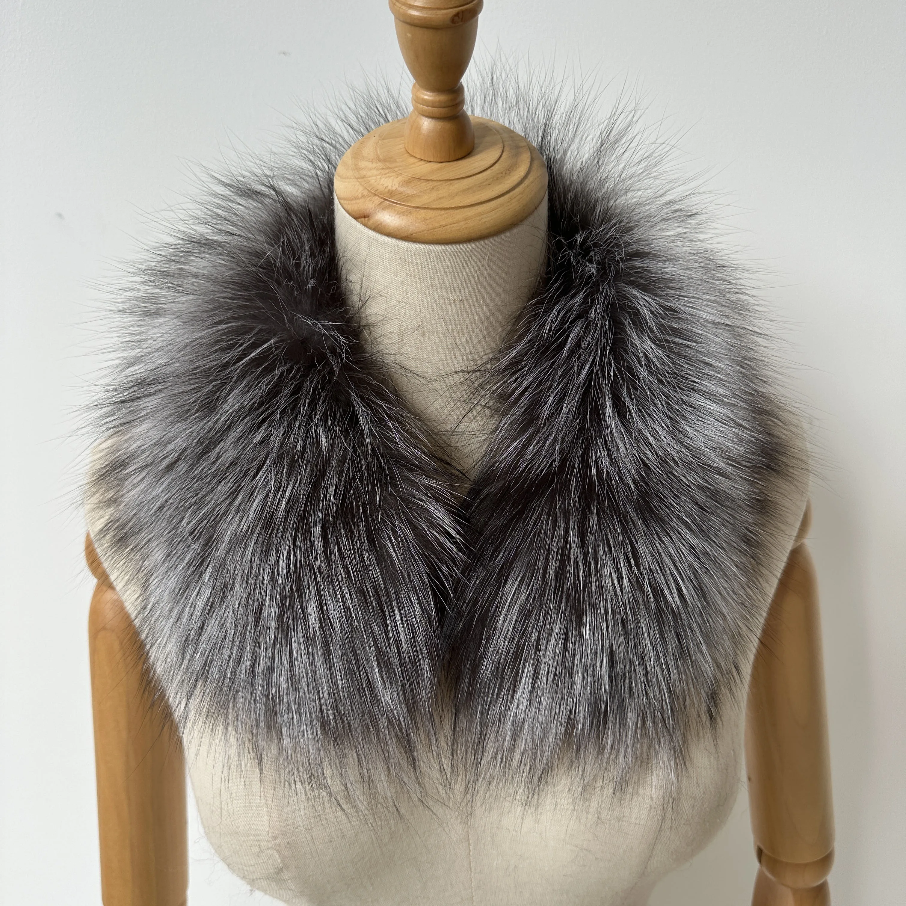 Custom Real Fox Fur Collar With Silk Ribbon Winter Raccoon Fur hood Trim Strips Collar Natural Fur Scarf Shawl