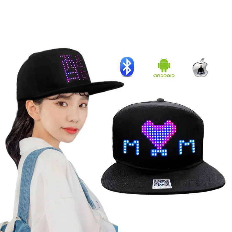 RGB LED Flashing Light UP Hat Sports Travel Sun Protect Baseball Cap APP Controlled Message Display Luminous LED Hat Cap