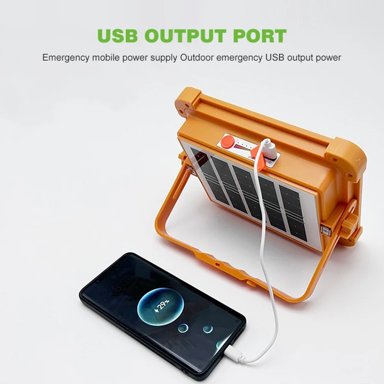 Hot Sale ABS IP67 Outdoor Mobile Power USB Output Charging 100 200 400 600 800 1000 watt Portable Solar Camping Flood Light
