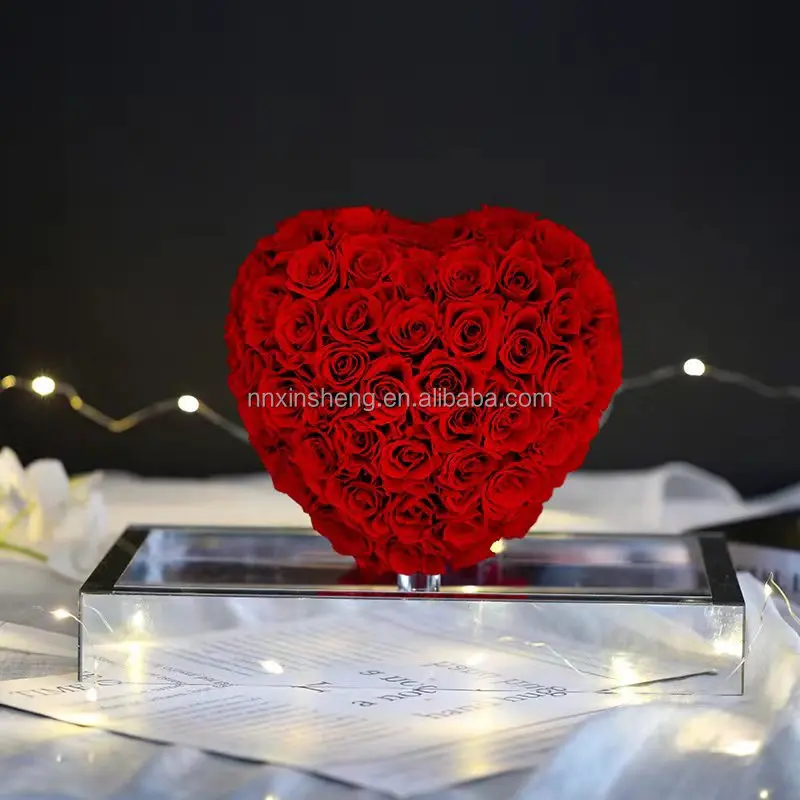 2023 romantic real rose gifts heart shape stand bouquet with preserved rose luxury mothers day and valentines forever rose gifts