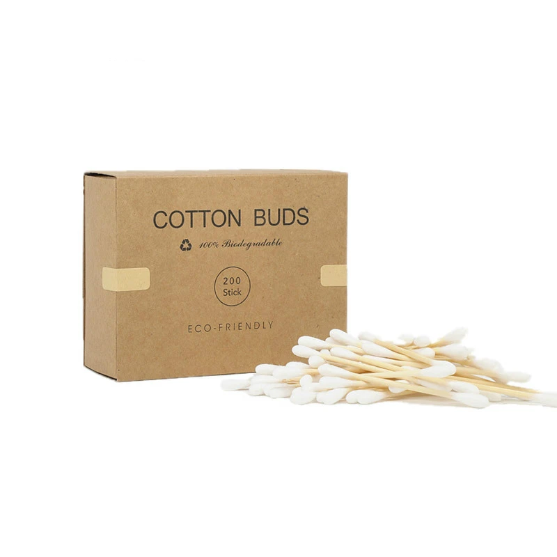 200pcs 100% Biodegradable Household Custom Private Label Bamboo Cotton Swab Double-End Clean Cotton Swab