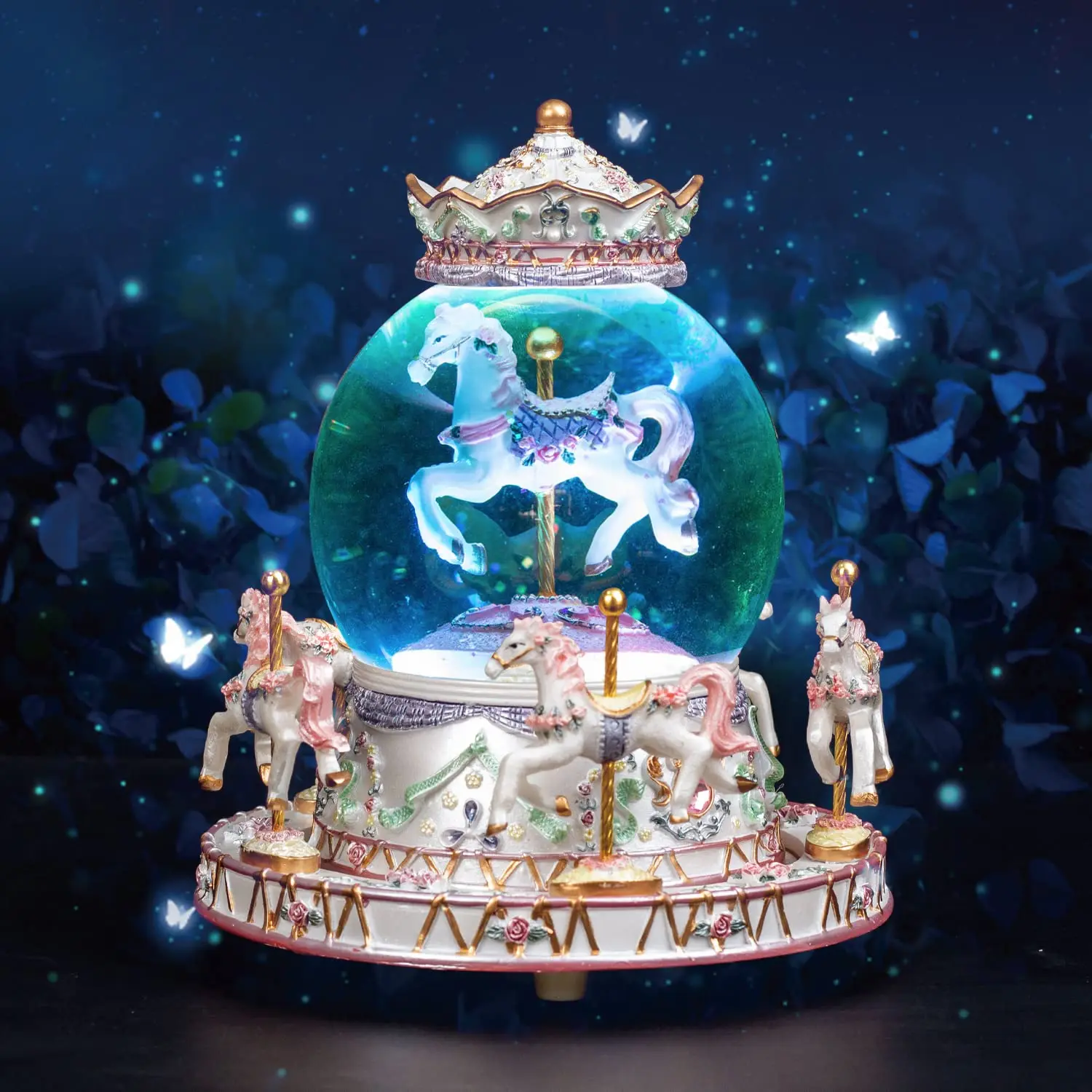 Customized Music Color Gradient Led Light Conversion Snowflake Playback Carousel Unicorn Glass Music Box