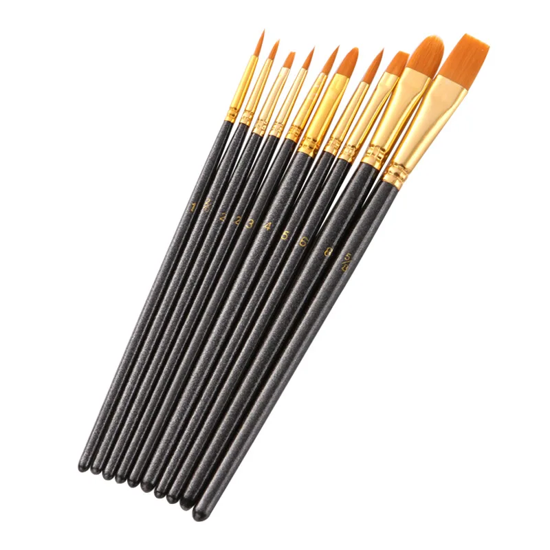 Black  Round Pointed Tip Paintbrushes Nylon Hair Artist Acrylic Paint Brushes