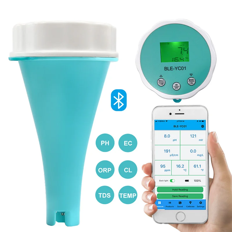 PH chlorine water test IP67 6 in 1 Bluetooth Water Quality Tester Swimming pool test kit water quality tester
