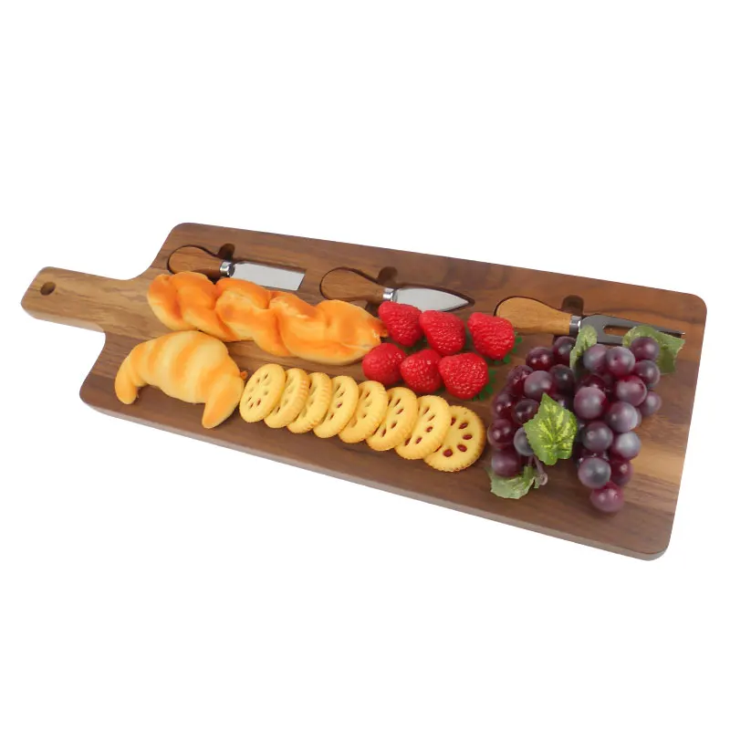 Walnut wood bamboo cheese serving cheese board serving tray with 3 piece knife set