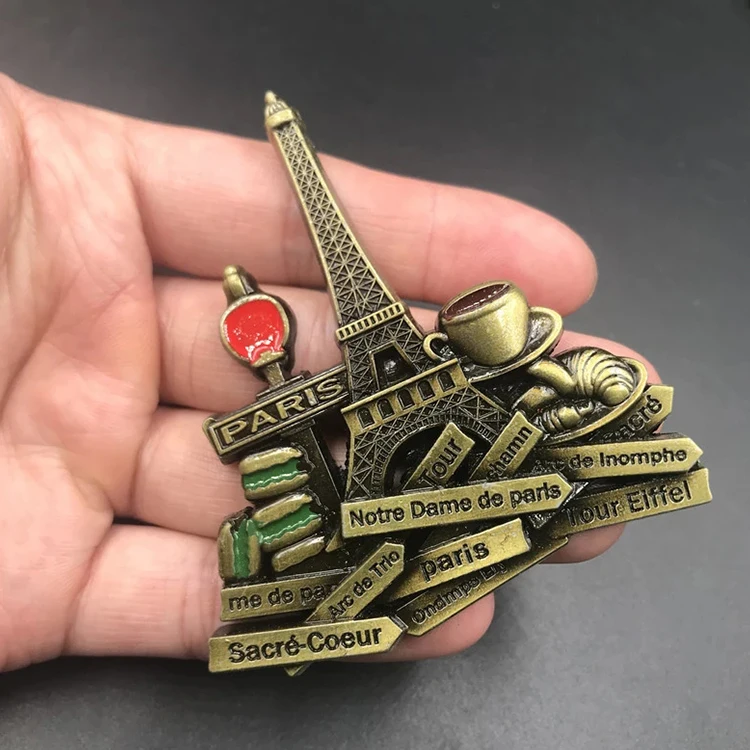 Factory Made Metal Landmark Design Tourist Souvenirs Bronze Color Paris Ref Magnet