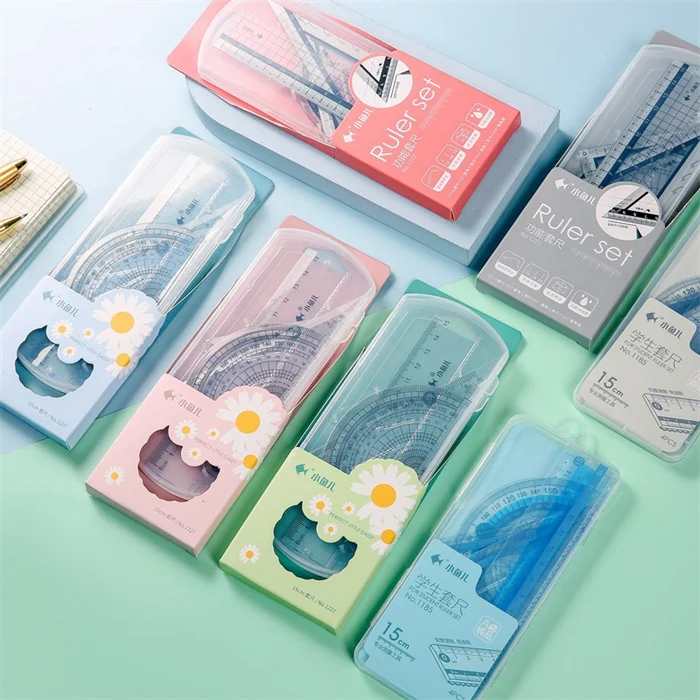 Have stock Ready to ship 4 piece Measuring Tools rulers for school supplies ruler set stationery in bulk plastic ruler set