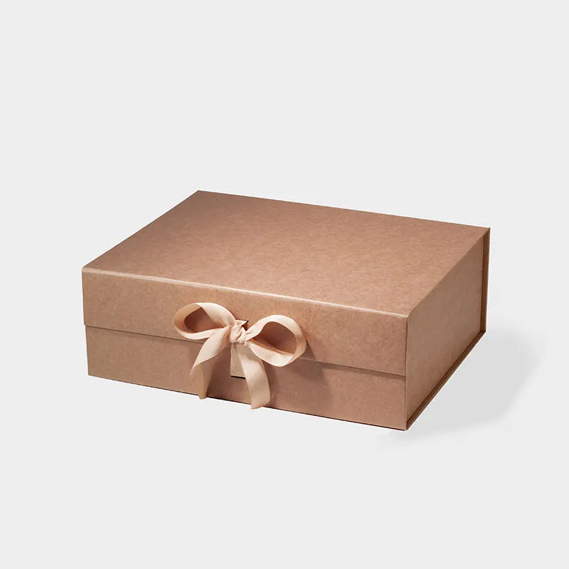 Custom ribbon design brown kraft color luxury paper rigid box packaging for retail products