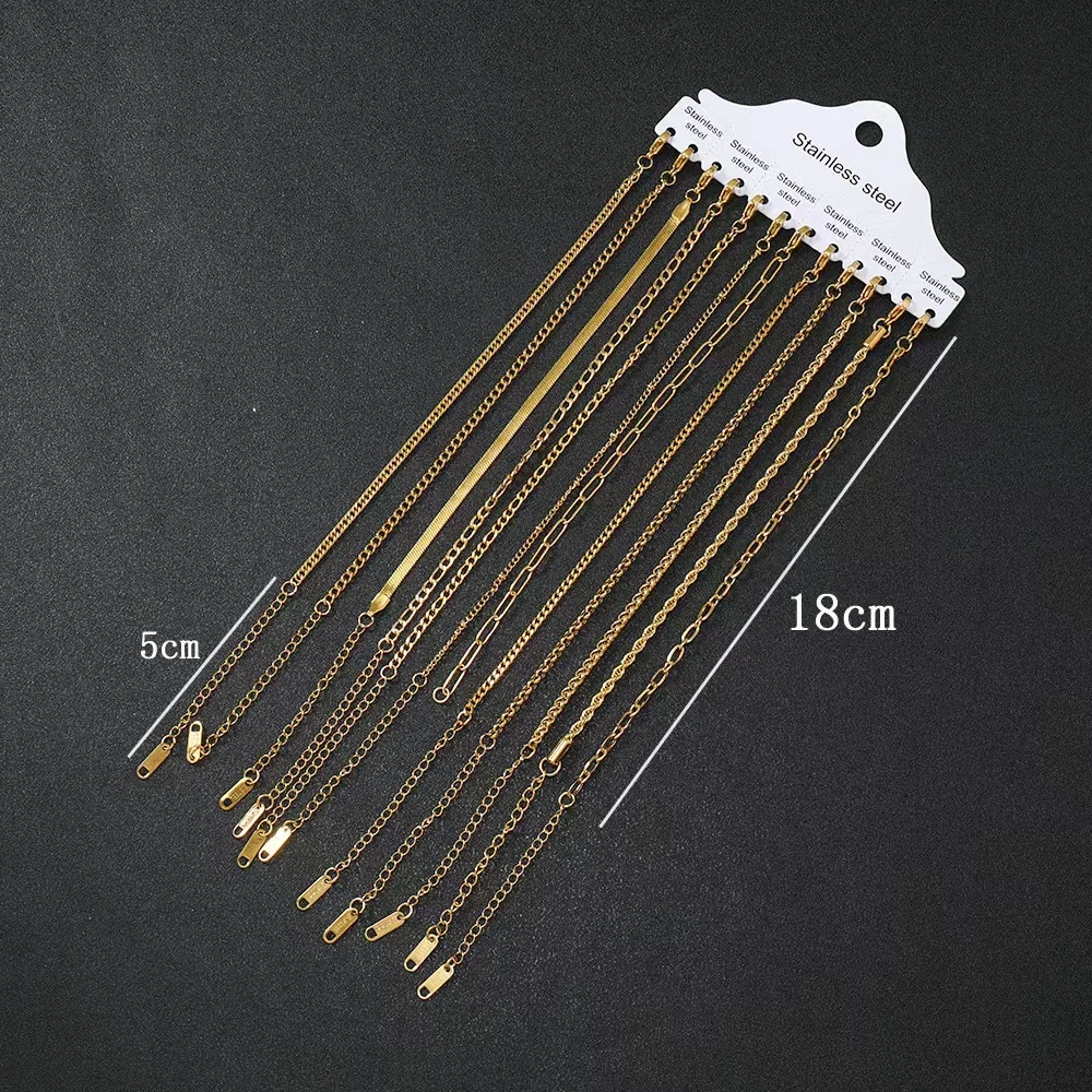 12pcs set Wholesale Stainless Steel Chain 18K Gold Plated Chain Hip Hop Jewelry Miami Cuban Curb Chain Herringbone Link