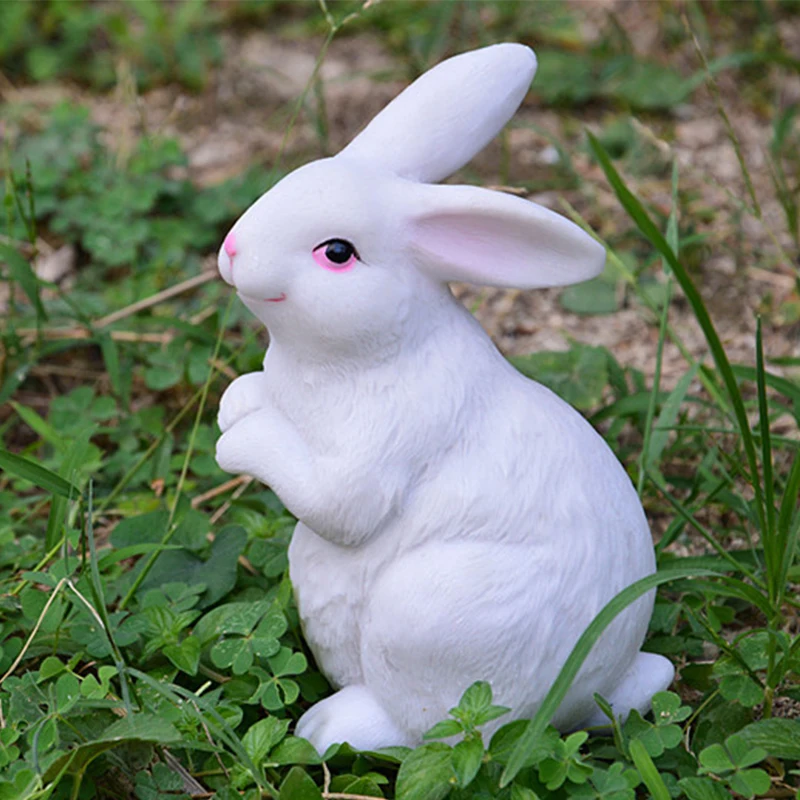 Outdoor Gardening Resin White Rabbit Ornaments Courtyard Garden Statue Decoration Villa Park Lawn Sculpture Figurines Craftwork