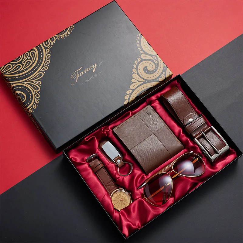Hot-Selling Wholesale Creative Combination Suit Men Business Gift Set Wallet Belt Glasses Watch Gift Set