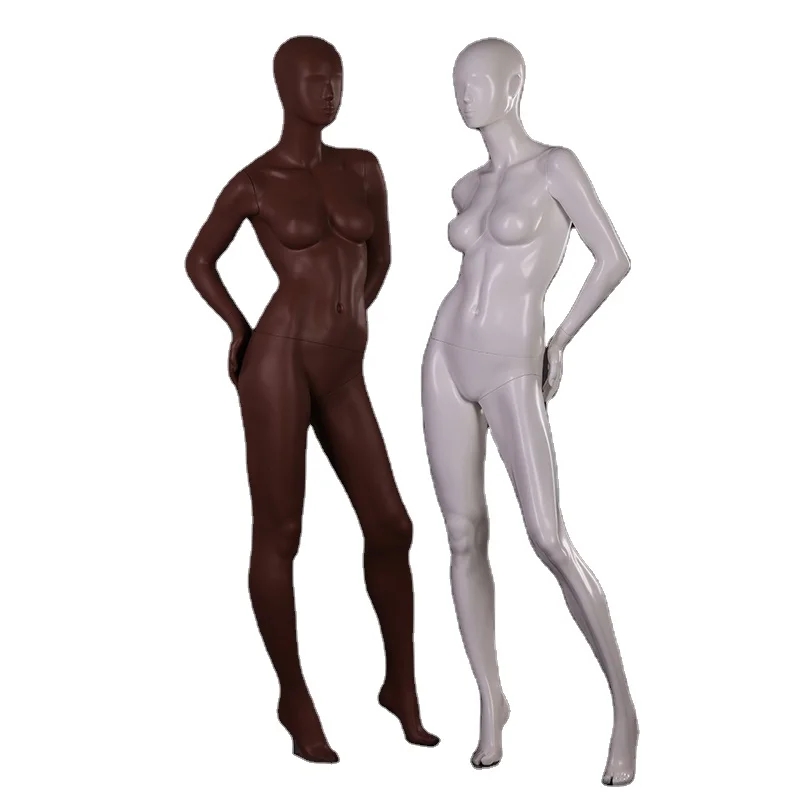 White  black full body female mannequin with face and makeup for store display