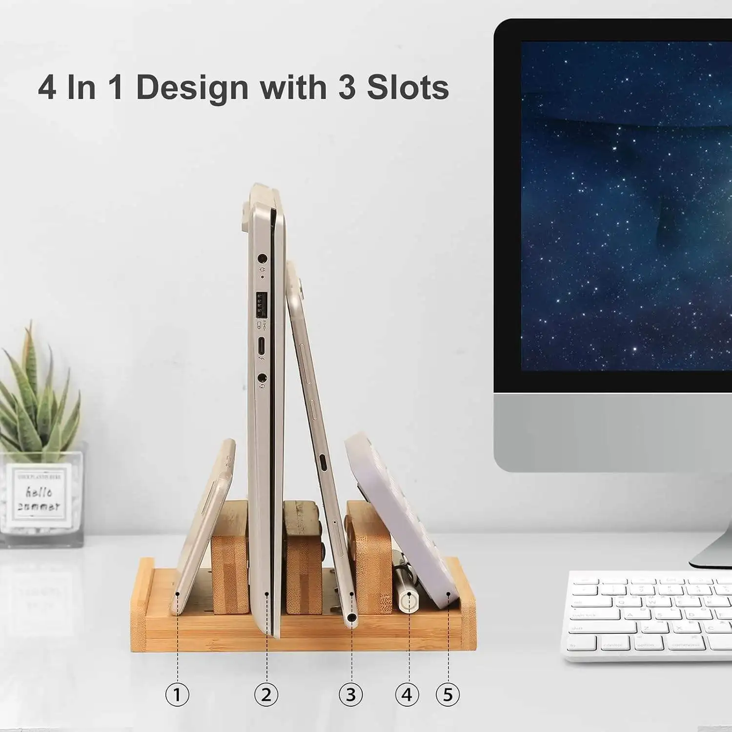 Bamboo Vertical Laptop Stand Adjustable Wooden Non Slip Laptop Dock Compatible With Microsoft Surface Gaming Laptops Ipad Tablet
