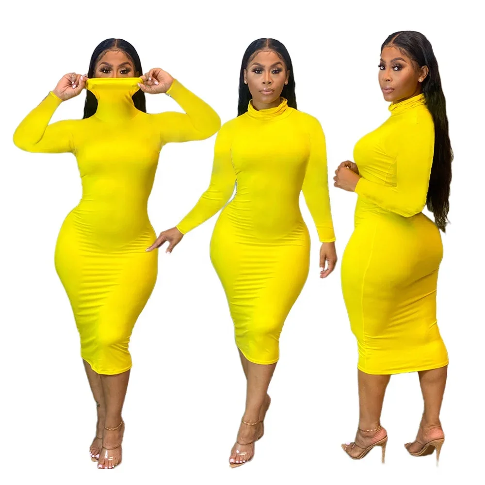 Winter Autumn Products 2024 Clothes Women Bodycon High Collars Dresses Women