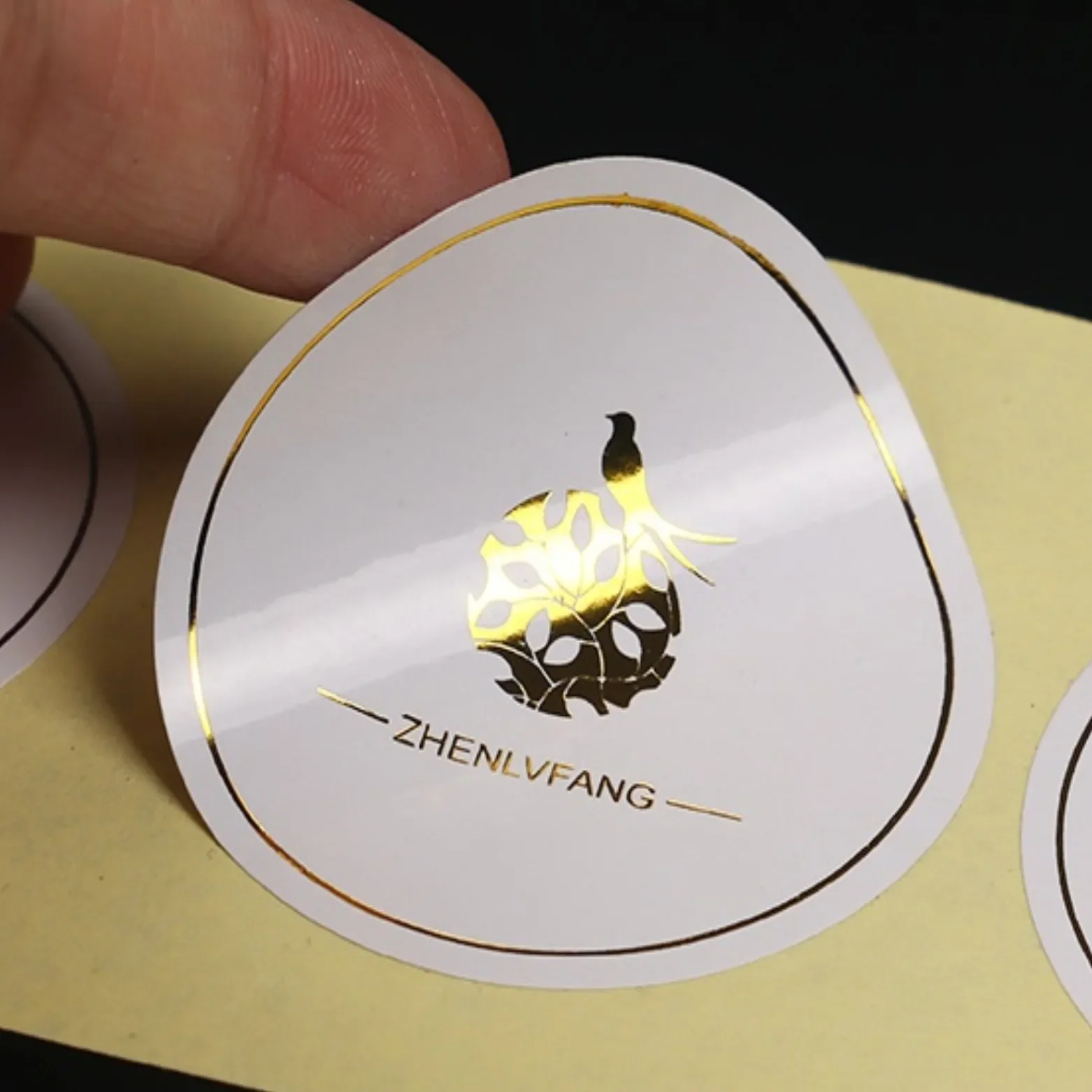 Self adhesive sticker label, foil stamping logo white sticker, plastic PVC transparent self-adhesive sticker design printing