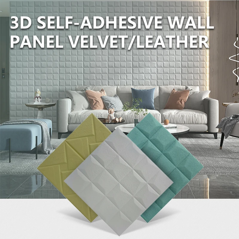 2024 New Arrival 3D  Leather Velvet Foam Wall Panel Self Adhesive WaterProof Wallpaper Interior Wall Decoration
