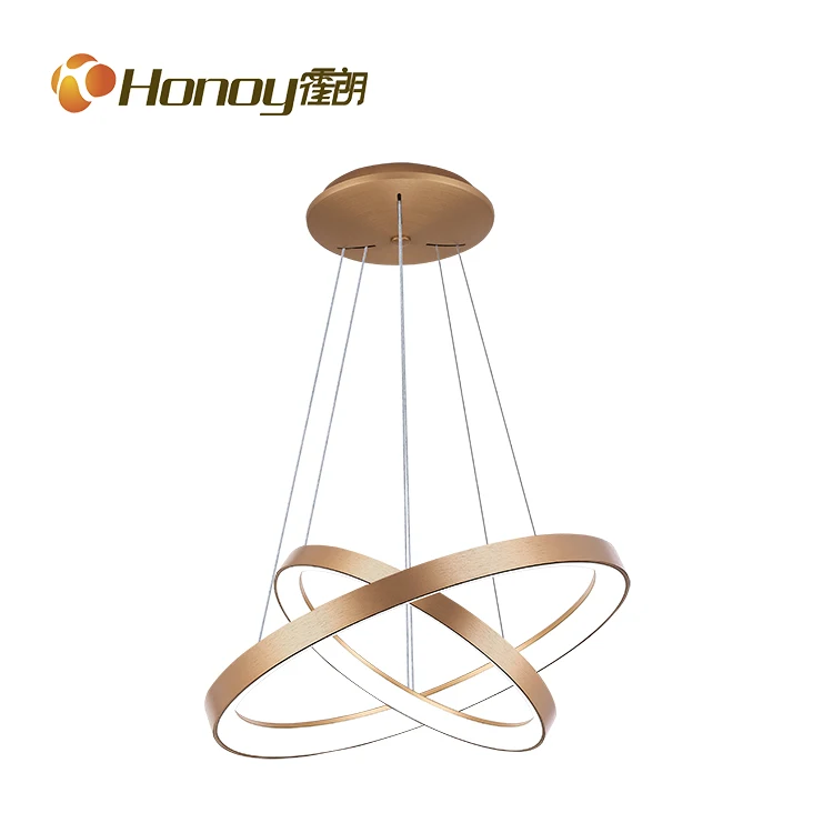 Customized Modern Hanging Lights Smart Wifi Switch Circle Ring Chandelier Silver Pendant Light