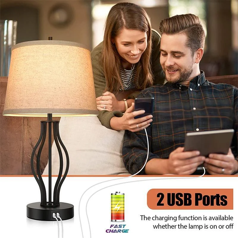 Popular Table Lamp Bedroom Bedside Lamp Retro Simple Touch Dimmer Switch Usb Charging American Style Desk Lamp