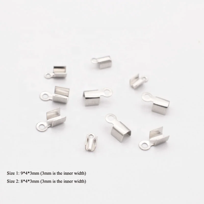 BSCI AUDIT factory stainless steel fold over cord ends terminators crimp end for leather 3mm