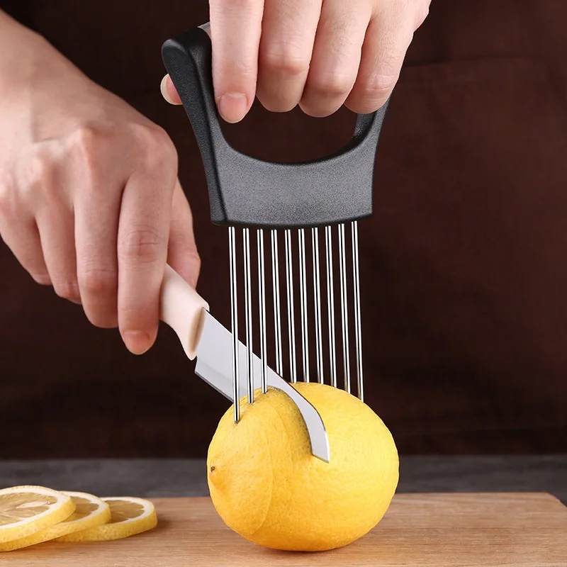 Hot Sell Food Grade Onion Holder Slicer Slicing Tomato Potato Tool Stainless Steel Onion Cutter