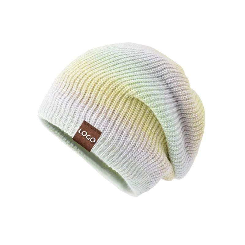 Autumn Winter New Knitted Hat Fashion Gradient Color Tie Dye Warm Hat Casual Rainbow Woolen Hat Woman