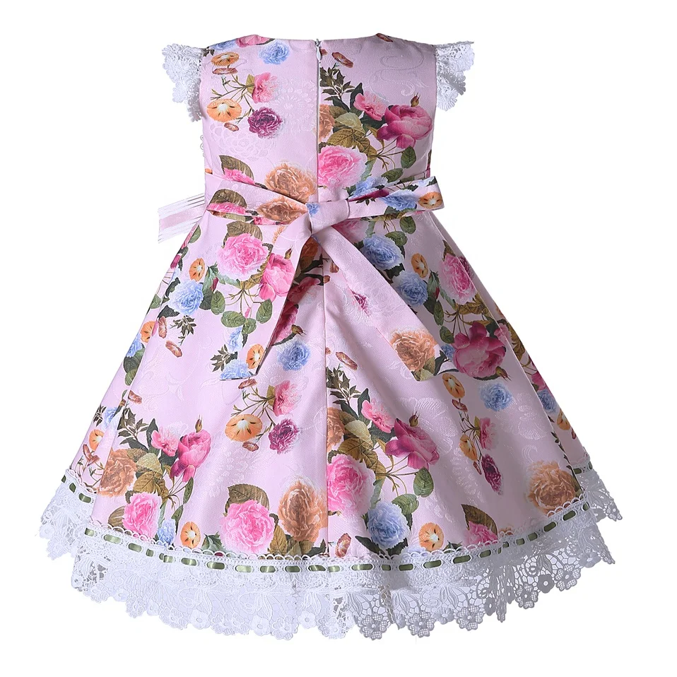 OEM Pettigirl boutique pink lovely lace flower wedding beautiful girl dress for teenage girls