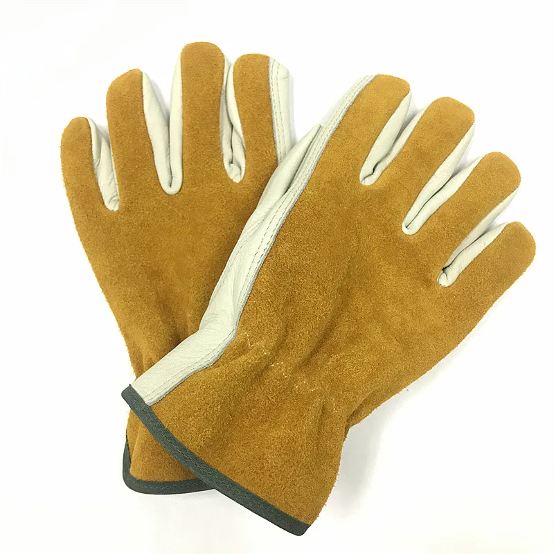 Custom Logo Cowhide Leather Camping Gardening Working  Construction Housework Wear Gloves Protective Gear Grip Bulk Men Women